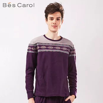 【Bés Carol】前胸印花家居套裝(上衣+褲)M水晶紫