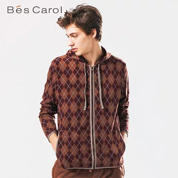 【Bés Carol】連帽印花家居套裝(外套+褲)M咖啡