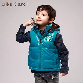 【Bés Carol】男童連帽羽絨背心外套105湖綠