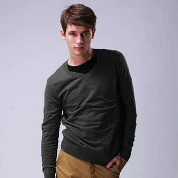 【C.H.K.】男式特色V領針織衫M褐綠