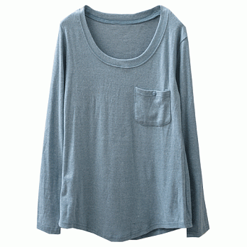 ROSE.親肌膚多彩磨毛小口袋長袖T恤10色 淺藍系