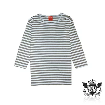 【男人幫 Man’s Shop】T5552*高磅數【經典雙配色條紋七分袖T恤】純綿/保暖MIT 台灣製咖白色 L號