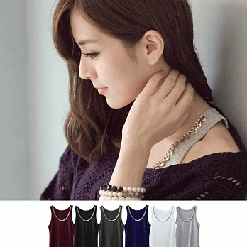 ROSE.法藍絨領鑽鑽親膚長版背心5色淺灰系