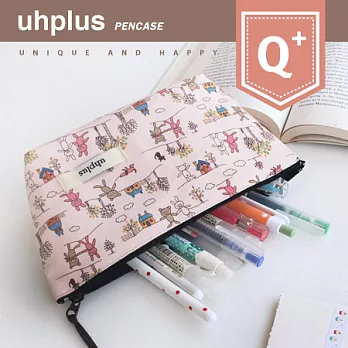 uhplus Q-plus寬底筆袋/ 小熊小兔散步趣