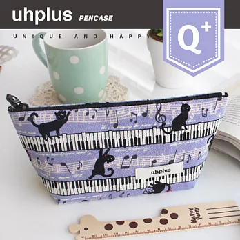 uhplus Q-plus寬底筆袋/ 琴鍵上的小黑貓