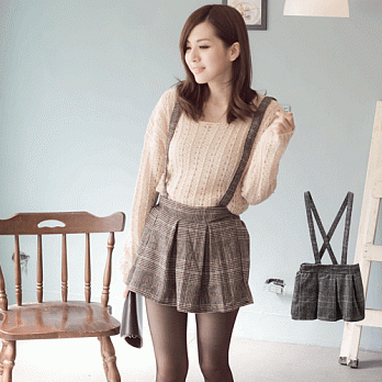 ROSE.毛呢學院風復古可拆吊帶褲裙咖系