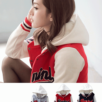 ROSE.韓妞流行刷毛厚棒球外套3色紅系