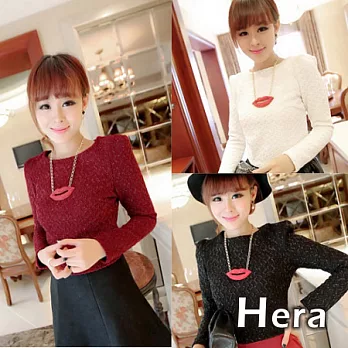 【Hera】赫拉 金絲菱形纏繞修身短版圓領長袖針織衫(三色任選)紅色