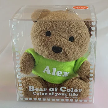 英文名繽紛熊-Alex-綠色衣服-白色字