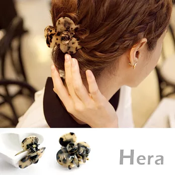 【Hera】赫拉 豹紋山茶花水鑽抓夾/髮夾(淺咖啡)