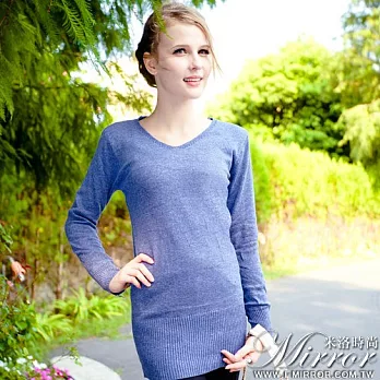【Mirror米洛時尚】V領原色長袖針織上衣 MIT台灣製造FREE藍色