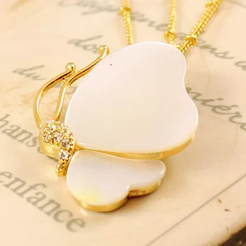 ECO安珂.貝殼石蝴蝶側面綴水鑽雙鍊項鍊