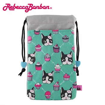 Rebecca Bonbon 彩繪雙層收納束口袋-杯子蛋糕(藍綠)大