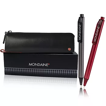 Mondaine 瑞士國鐵黑色牛皮筆袋+金屬對筆組