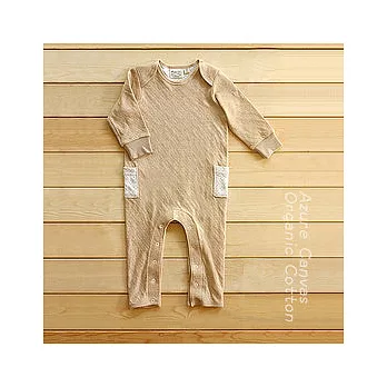 【藍天畫布】100%有機棉 (天然彩棉)嬰兒長褲連身衣-彩褐色褐點70褐色