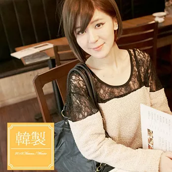 ROSE♥韓國肩蕾絲亮蔥質感針織上衣杏系