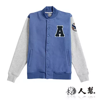 【男人幫】C5283*秋冬雜誌強打女厚棉刷毛 【刷毛字母A布標棒球外套】藍色L號
