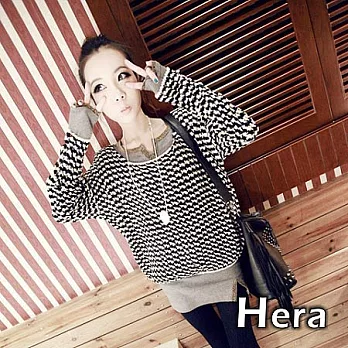 【Hera】赫拉 黑白格子寬鬆長袖毛衣上衣/針織衫(黑白格)
