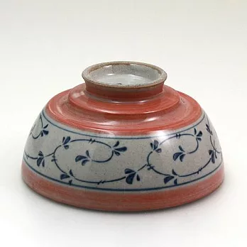 <有田燒>輕鬆端飯碗(帶唐草,紅)