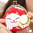 【和風招財貓】日本˙招福貓咪雙織珠扣零錢包-喜鼓˙紅色