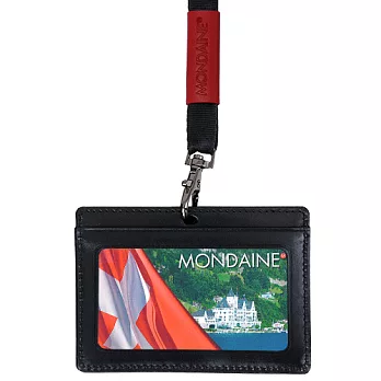 Mondaine 瑞士國鐵橫式牛皮識別證件夾-黑