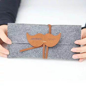 Mr.BABBA翹鬍子綁帶萬用筆袋-知性灰