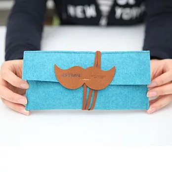 Mr.BABBA翹鬍子綁帶萬用筆袋-天空藍