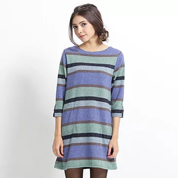 【maca】側口袋配色彩條針織連身裙M綠色