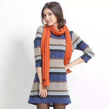 【maca】側口袋配色彩條針織連身裙M藍