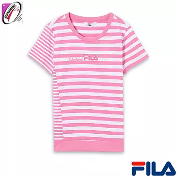 FILA女仕條紋拼接剪裁上衣5TEN-1424-PK-S戀愛粉