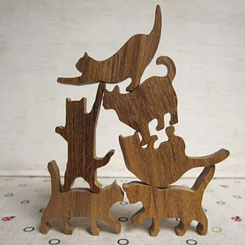 貓咪疊疊樂.粉紅縫線/柚木