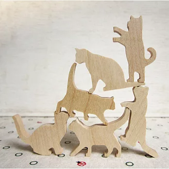 貓咪疊疊樂.粉藍縫線/楓木