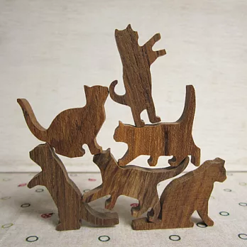 貓咪疊疊樂.粉藍縫線/柚木