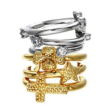 【Bling Q】星星十字幸運草組合戒指(金-3個1組)