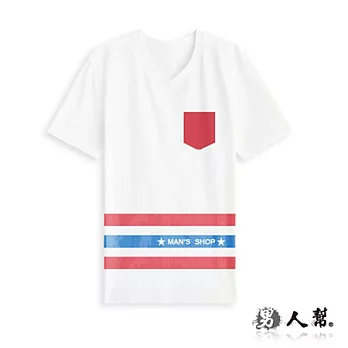 【男人幫】T0955*MIT 台灣製 【新宿設計款口袋V領短袖T恤】白色 S號