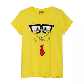 【CACO】海綿寶寶.授權款.海綿寶寶大臉眼鏡短T(女)M鮮黃