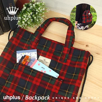 uhplus {COLLEGE LEAGUE} 束口背包/Handle- Red Plaid