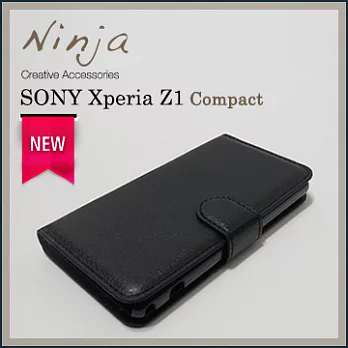 【東京御用Ninja】Sony Xperia Z1 Compact荔枝紋側掀式可插卡立架型保護皮套(黑色)