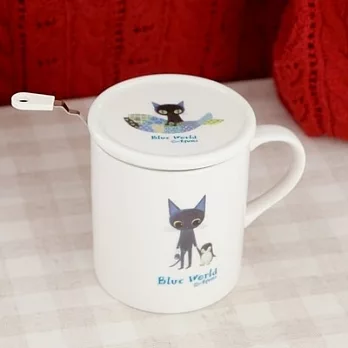 BLUE WORLD ,日本藍貓與魚泡茶杯組