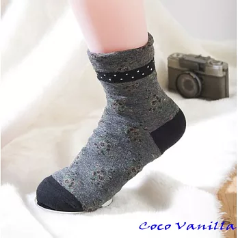 【Coco Vanilla】復古堤花棉質女襪 (灰黑)