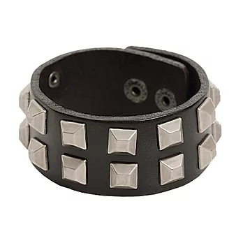 A+ accessories 龐克風雙排方形鉚釘皮革手環 (黑)