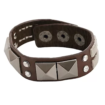 A+ accessories男/女適用經典細版晶鑽皮革手環 (褐)