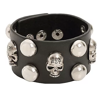 A+ accessories 半球面骷顱歌德皮革手環(黑)