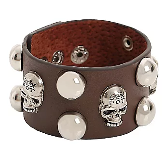 A+ accessories 半球面骷顱歌德皮革手環(褐)