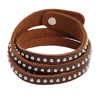 A+ accessories 雙繞圈小圓鉚釘皮革手環 (褐)