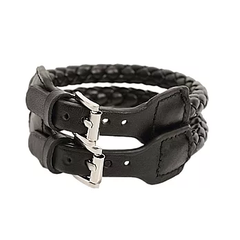 A+ accessories 編織厚實質感雙繩式皮革手環 (黑)