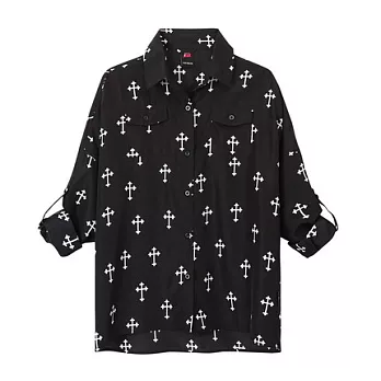 【CACO】CREAM PUNK.十字架雪紡長袖襯衫(女)FREE黑