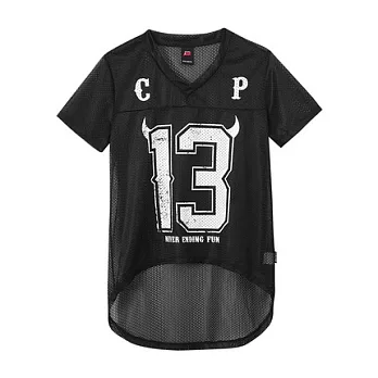 【CACO】CREAM PUNK.透視13V領上衣(女)FREE黑