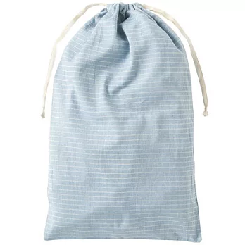 [MUJI 無印良品]印度棉斜紋織束口收納袋/大/藍色橫紋