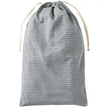 [MUJI 無印良品]印度棉斜紋織束口收納袋/大/深藍色橫紋